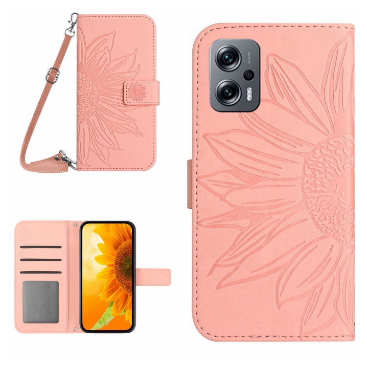 Skin Feel Sun Flower Pattern Flip Leather Phone Case with Lanyard, For Xiaomi Poco M5 / Poco M4 5G, For Xiaomi Poco M5S, For Xiaomi Poco X4 GT, For Xiaomi Poco X4 Pro 5G