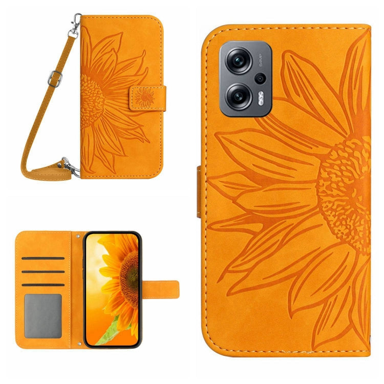 Skin Feel Sun Flower Pattern Flip Leather Phone Case with Lanyard, For Xiaomi Poco M5 / Poco M4 5G, For Xiaomi Poco M5S, For Xiaomi Poco X4 GT, For Xiaomi Poco X4 Pro 5G