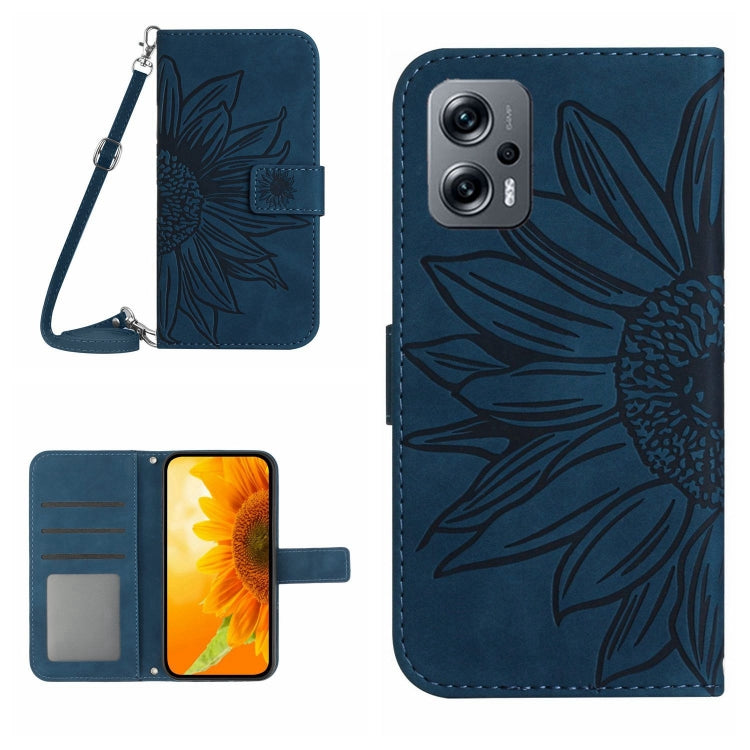 Skin Feel Sun Flower Pattern Flip Leather Phone Case with Lanyard, For Xiaomi Poco M5 / Poco M4 5G, For Xiaomi Poco M5S, For Xiaomi Poco X4 GT, For Xiaomi Poco X4 Pro 5G