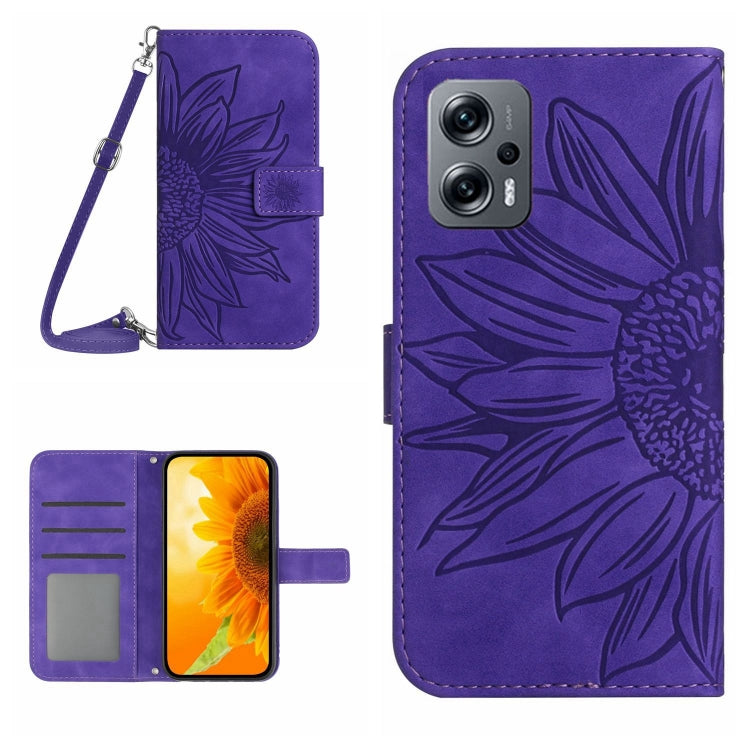 Skin Feel Sun Flower Pattern Flip Leather Phone Case with Lanyard, For Xiaomi Poco M5 / Poco M4 5G, For Xiaomi Poco M5S, For Xiaomi Poco X4 GT, For Xiaomi Poco X4 Pro 5G