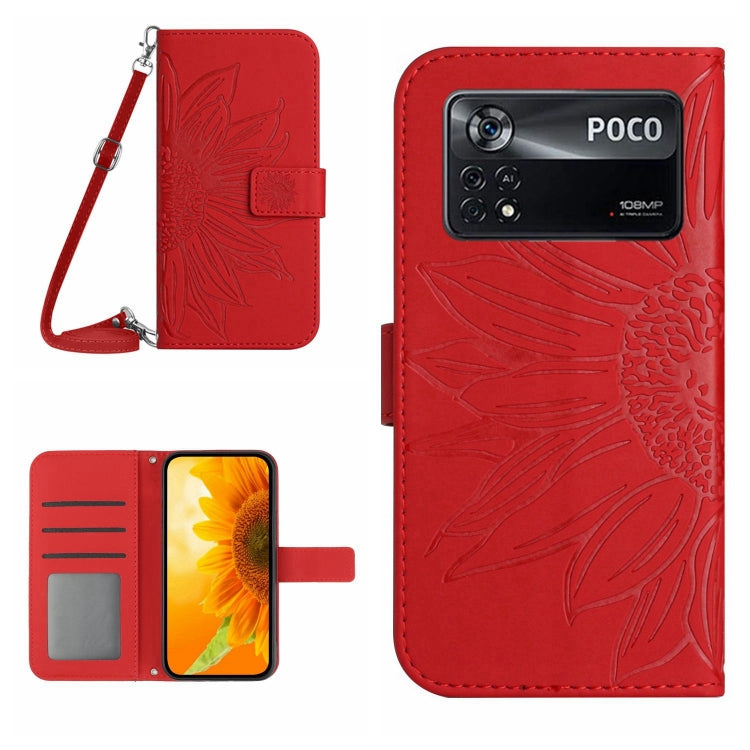 Skin Feel Sun Flower Pattern Flip Leather Phone Case with Lanyard, For Xiaomi Poco M5 / Poco M4 5G, For Xiaomi Poco M5S, For Xiaomi Poco X4 GT, For Xiaomi Poco X4 Pro 5G