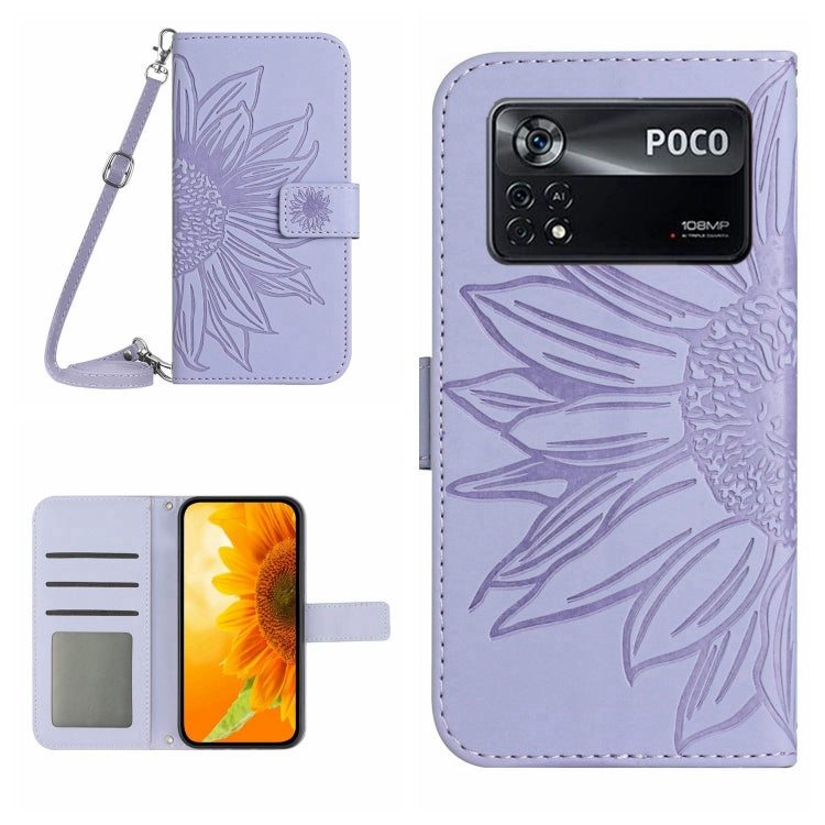 Skin Feel Sun Flower Pattern Flip Leather Phone Case with Lanyard, For Xiaomi Poco M5 / Poco M4 5G, For Xiaomi Poco M5S, For Xiaomi Poco X4 GT, For Xiaomi Poco X4 Pro 5G