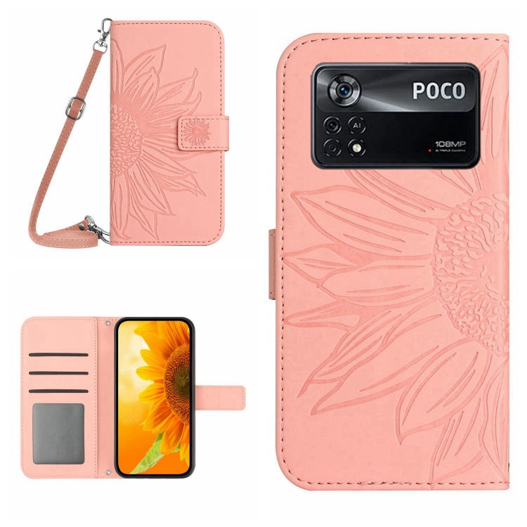 Skin Feel Sun Flower Pattern Flip Leather Phone Case with Lanyard, For Xiaomi Poco M5 / Poco M4 5G, For Xiaomi Poco M5S, For Xiaomi Poco X4 GT, For Xiaomi Poco X4 Pro 5G