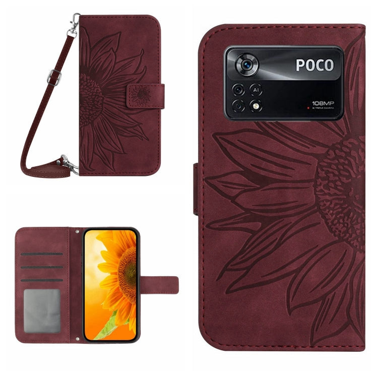 Skin Feel Sun Flower Pattern Flip Leather Phone Case with Lanyard, For Xiaomi Poco M5 / Poco M4 5G, For Xiaomi Poco M5S, For Xiaomi Poco X4 GT, For Xiaomi Poco X4 Pro 5G