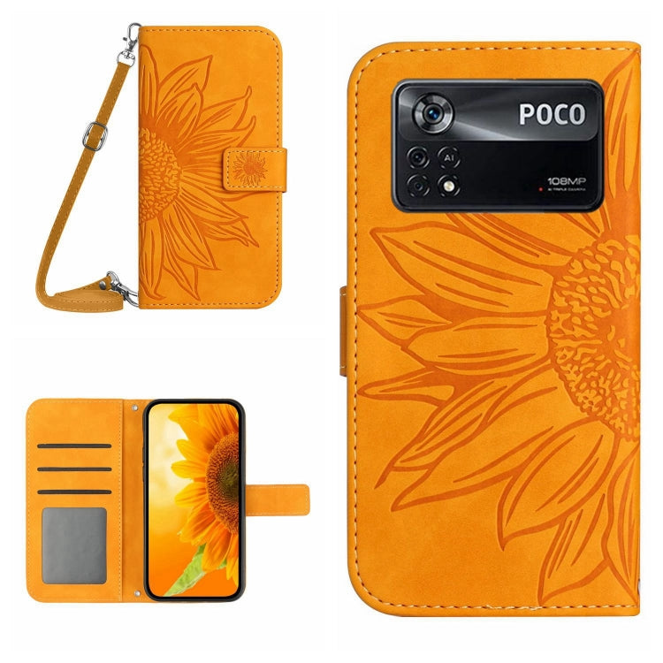 Skin Feel Sun Flower Pattern Flip Leather Phone Case with Lanyard, For Xiaomi Poco M5 / Poco M4 5G, For Xiaomi Poco M5S, For Xiaomi Poco X4 GT, For Xiaomi Poco X4 Pro 5G
