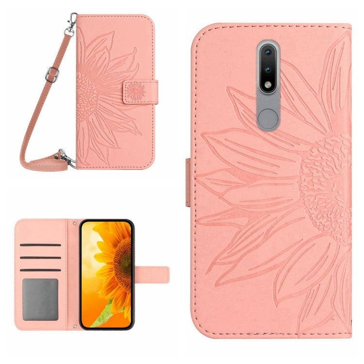 Skin Feel Sun Flower Pattern Flip Leather Phone Case with Lanyard, For Nokia 1.4, For Nokia 2.4, For Nokia 5.4, For Nokia C01 Plus