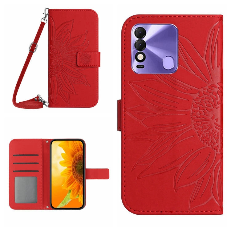Skin Feel Sun Flower Pattern Flip Leather Phone Case with Lanyard, For Tecno Pova 2, For Tecno Spark 8, For Tecno Spark Go 2022 / Spark 8C
