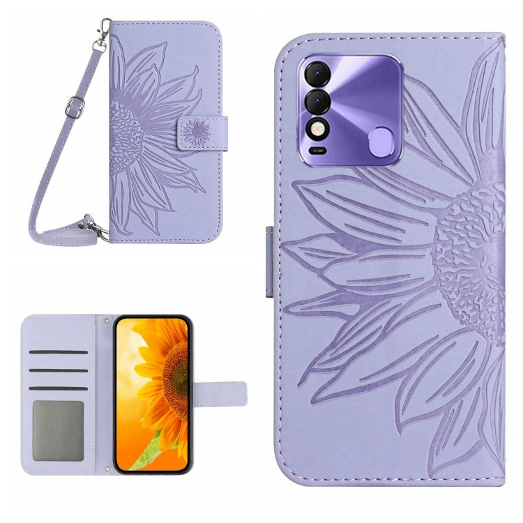 Skin Feel Sun Flower Pattern Flip Leather Phone Case with Lanyard, For Tecno Pova 2, For Tecno Spark 8, For Tecno Spark Go 2022 / Spark 8C