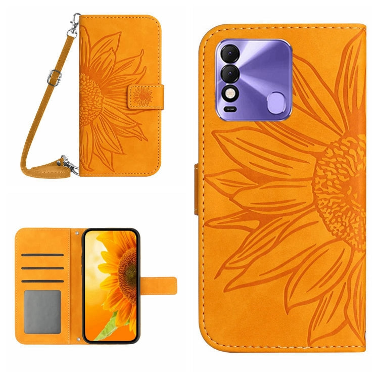 Skin Feel Sun Flower Pattern Flip Leather Phone Case with Lanyard, For Tecno Pova 2, For Tecno Spark 8, For Tecno Spark Go 2022 / Spark 8C