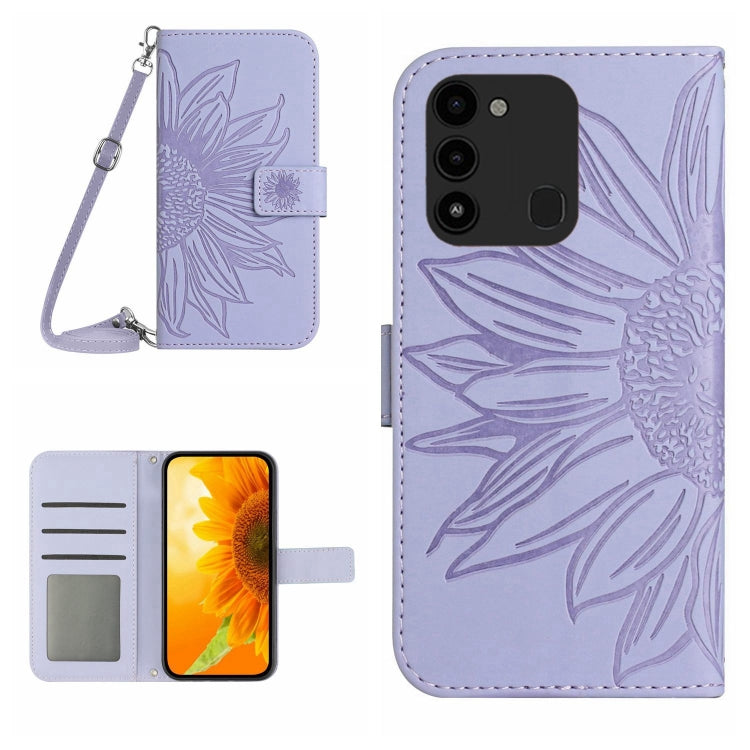 Skin Feel Sun Flower Pattern Flip Leather Phone Case with Lanyard, For Tecno Pova 2, For Tecno Spark 8, For Tecno Spark Go 2022 / Spark 8C