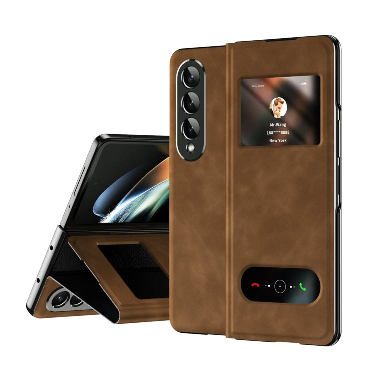 Mature Window View Flip Leather Phone Case, For Samsung Galaxy Z Fold4, For Samsung Galaxy Z Fold3 5G, For Samsung Galaxy Z Fold2 5G