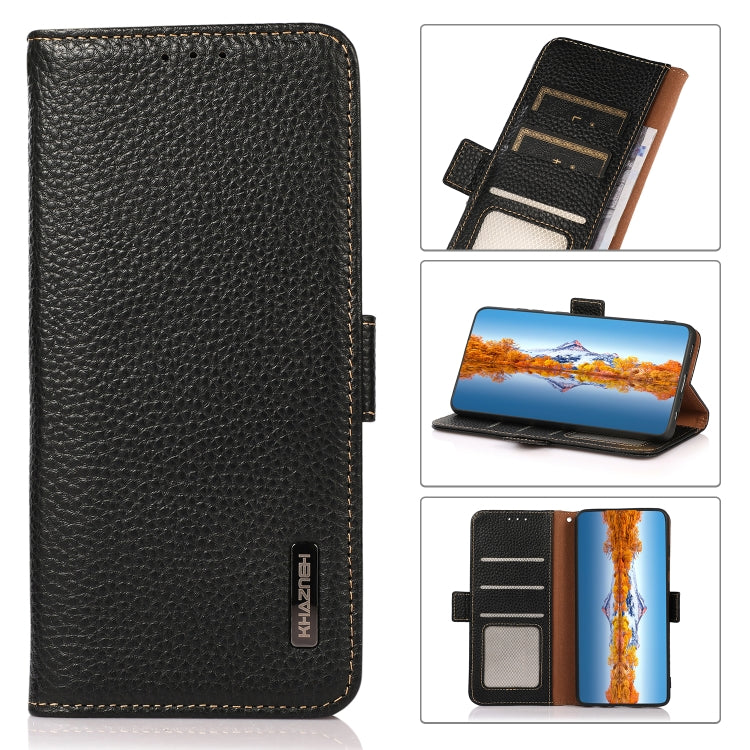 KHAZNEH Side-Magnetic Litchi Genuine Leather RFID Phone Case, For Xiaomi Redmi Note 12 China, For Xiaomi Redmi Note 12 Pro 5G China, For Xiaomi Redmi Note 12 Pro+ China / Redmi Note 12 Explorer