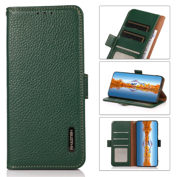 KHAZNEH Side-Magnetic Litchi Genuine Leather RFID Phone Case, For Xiaomi Redmi Note 12 China, For Xiaomi Redmi Note 12 Pro 5G China, For Xiaomi Redmi Note 12 Pro+ China / Redmi Note 12 Explorer