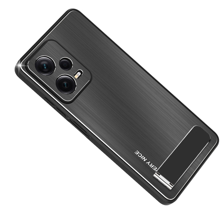 Metal Brushed Texture Shockproof Phone Case with Holder, For Xiaomi Redmi Note 12 Pro 5G China
