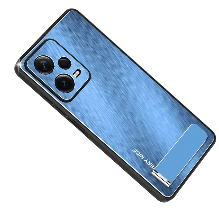 Metal Brushed Texture Shockproof Phone Case with Holder, For Xiaomi Redmi Note 12 Pro 5G China