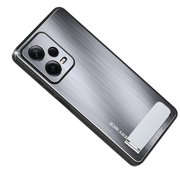 Metal Brushed Texture Shockproof Phone Case with Holder, For Xiaomi Redmi Note 12 Pro 5G China