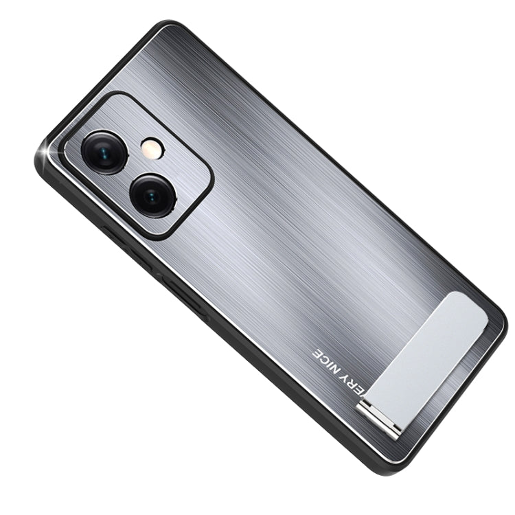 Metal Brushed Texture Shockproof Phone Case with Holder, For Xiaomi Redmi Note 12 Pro+ China, For Xiaomi Redmi Note 12 Pro 5G China, For Xiaomi Redmi Note 12 China