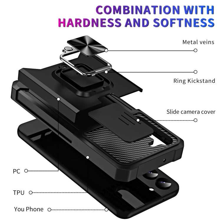 Sliding Camshield Phone Case with Ring Holder & Card Slot, For Samsung Galaxy S23 5G, For Samsung Galaxy S23+ 5G, For Samsung Galaxy S23 Ultra 5G, For Samsung Galaxy A14 5G