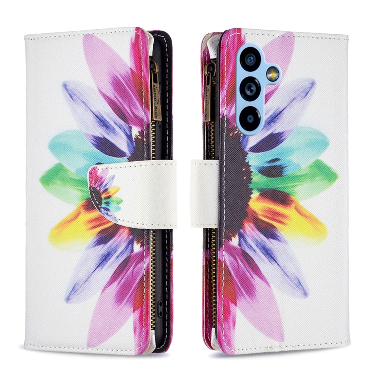 Colored Drawing Pattern Zipper Leather Phone Case, For Samsung Galaxy A54 5G