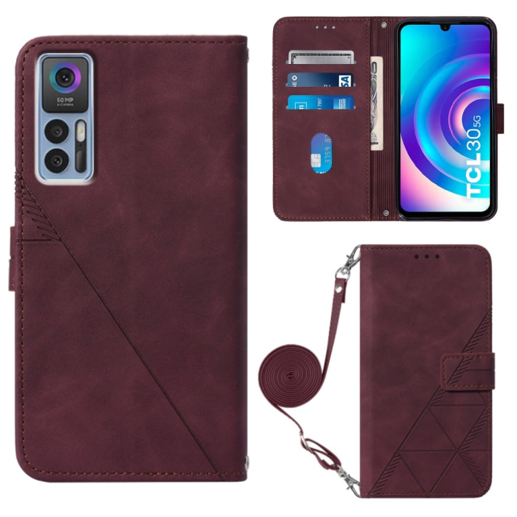 Crossbody 3D Embossed Flip Leather Phone Case, For OPPO Reno7 A JP Edition, For Sony Xperia 5 IV, For TCL 30 5G / 30+ 5G, For TCL 30T T603DL, For TCL 30 V 5G T781S / 30XE 5G, For TCL 30Z T602DL, For TCL 303, TCL 305i With fingerprint
