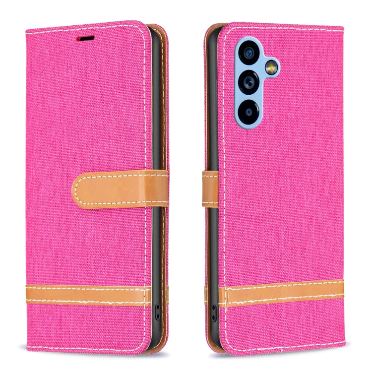 Color Block Denim Texture Leather Phone Case, For Samsung Galaxy A54 5G