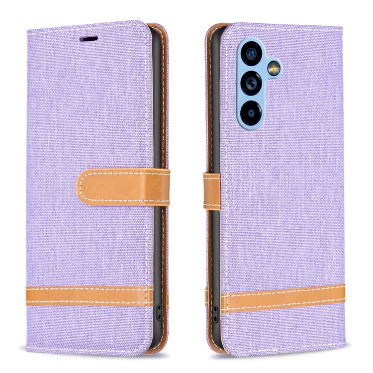Color Block Denim Texture Leather Phone Case, For Samsung Galaxy A54 5G