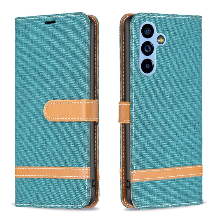 Color Block Denim Texture Leather Phone Case, For Samsung Galaxy A54 5G