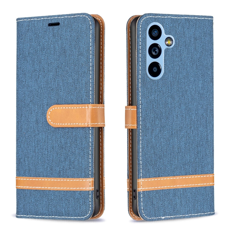 Color Block Denim Texture Leather Phone Case, For Samsung Galaxy A54 5G