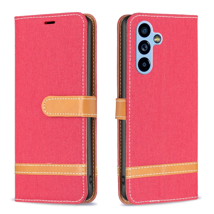Color Block Denim Texture Leather Phone Case, For Samsung Galaxy A54 5G