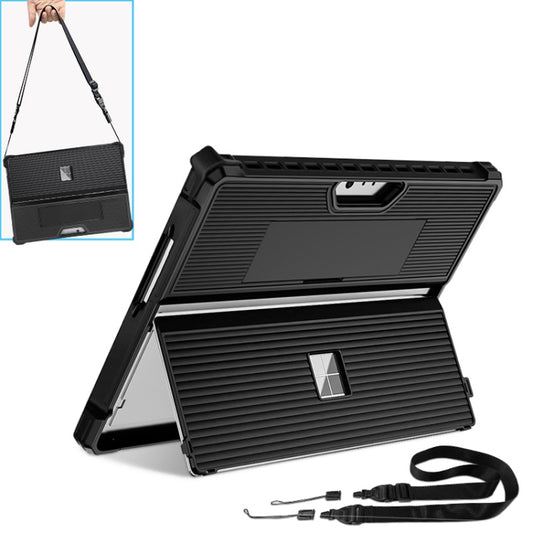 Striped Hollow Tablet Case with Holder Cover and Shoulder Strap, For Microsoft Surface Pro 8, For Microsoft Surface Pro 9