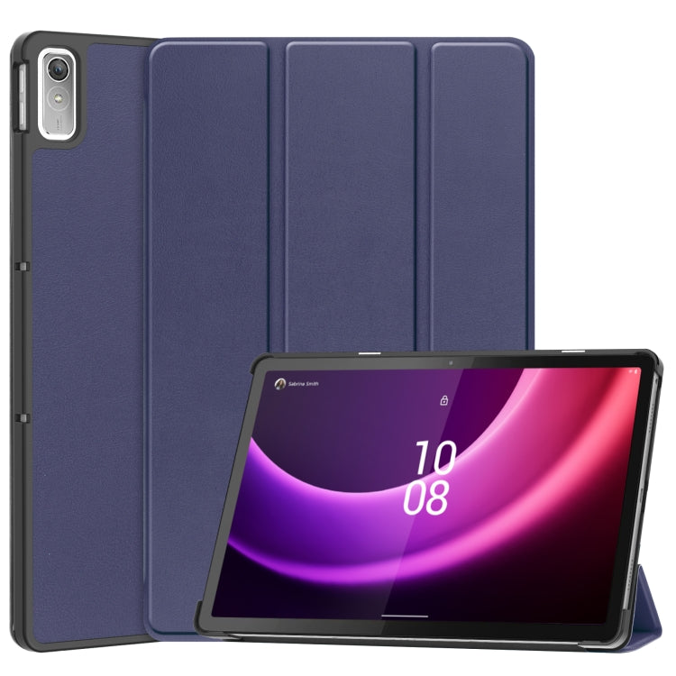 Custer Pure Color 3-Fold Holder Leather Smart Tablet Case, For Lenovo Tab P11 Gen 2