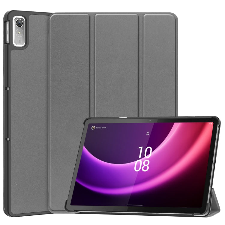 Custer Pure Color 3-Fold Holder Leather Smart Tablet Case, For Lenovo Tab P11 Gen 2
