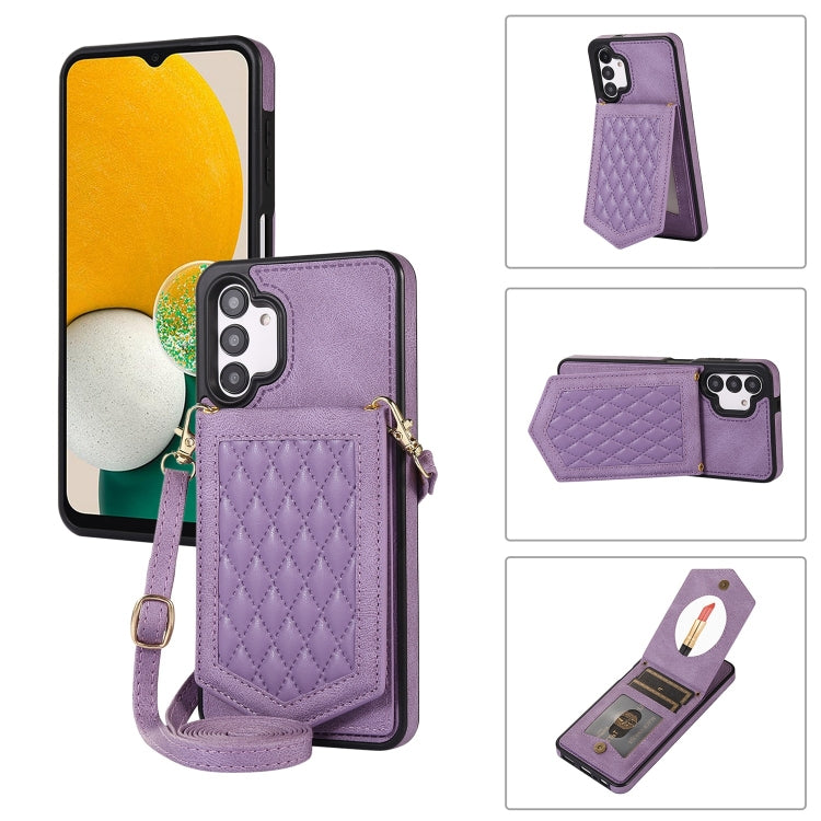 Rhombic Texture RFID Phone Case with Lanyard & Mirror, For Samsung Galaxy A12 5G, For Samsung Galaxy A13 5G / 4G, For Samsung Galaxy A51 4G, For Samsung Galaxy A52 5G / 4G / A52s, For Samsung Galaxy A53 5G, For Samsung Galaxy Z Flip4 5G                ...