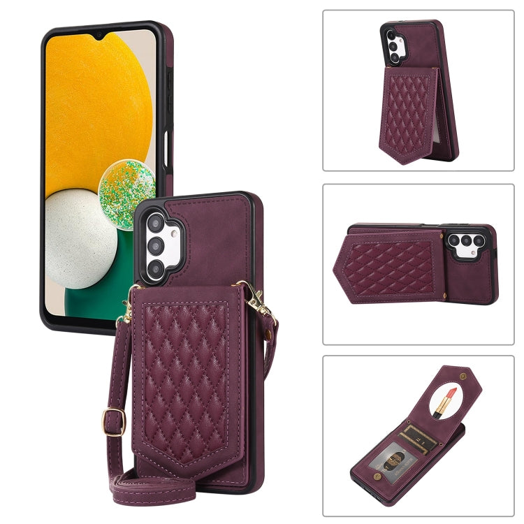 Rhombic Texture RFID Phone Case with Lanyard & Mirror, For Samsung Galaxy A12 5G, For Samsung Galaxy A13 5G / 4G, For Samsung Galaxy A51 4G, For Samsung Galaxy A52 5G / 4G / A52s, For Samsung Galaxy A53 5G, For Samsung Galaxy Z Flip4 5G                ...