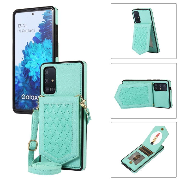Rhombic Texture RFID Phone Case with Lanyard & Mirror, For Samsung Galaxy A12 5G, For Samsung Galaxy A13 5G / 4G, For Samsung Galaxy A51 4G, For Samsung Galaxy A52 5G / 4G / A52s, For Samsung Galaxy A53 5G, For Samsung Galaxy Z Flip4 5G                ...