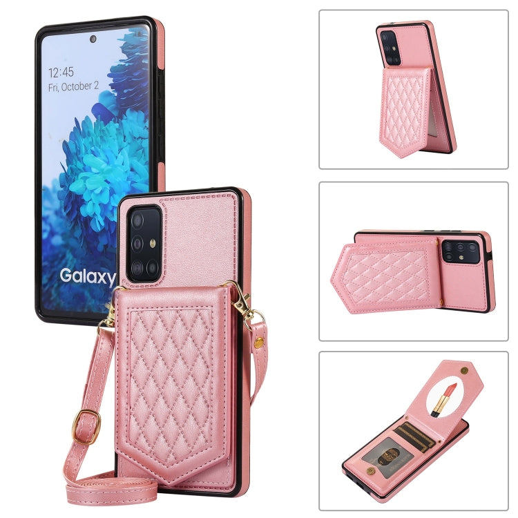 Rhombic Texture RFID Phone Case with Lanyard & Mirror, For Samsung Galaxy A12 5G, For Samsung Galaxy A13 5G / 4G, For Samsung Galaxy A51 4G, For Samsung Galaxy A52 5G / 4G / A52s, For Samsung Galaxy A53 5G, For Samsung Galaxy Z Flip4 5G                ...