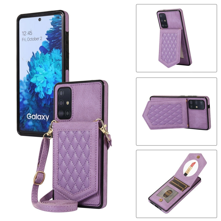Rhombic Texture RFID Phone Case with Lanyard & Mirror, For Samsung Galaxy A12 5G, For Samsung Galaxy A13 5G / 4G, For Samsung Galaxy A51 4G, For Samsung Galaxy A52 5G / 4G / A52s, For Samsung Galaxy A53 5G, For Samsung Galaxy Z Flip4 5G                ...