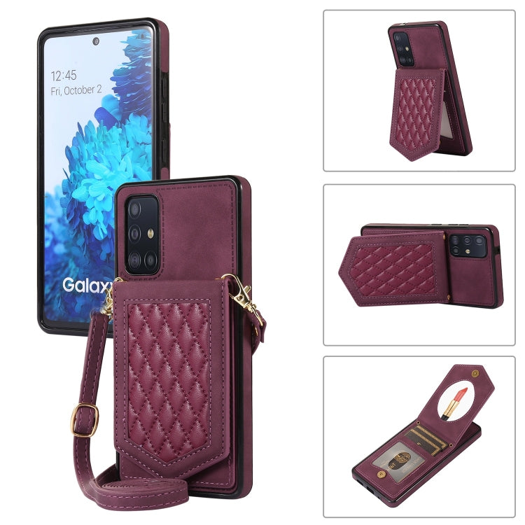 Rhombic Texture RFID Phone Case with Lanyard & Mirror, For Samsung Galaxy A12 5G, For Samsung Galaxy A13 5G / 4G, For Samsung Galaxy A51 4G, For Samsung Galaxy A52 5G / 4G / A52s, For Samsung Galaxy A53 5G, For Samsung Galaxy Z Flip4 5G                ...
