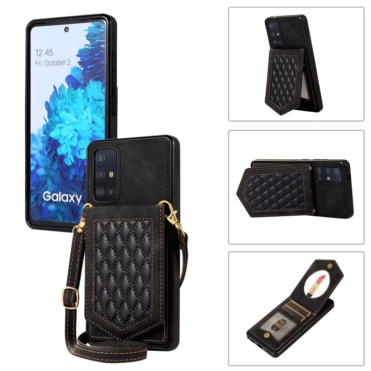 Rhombic Texture RFID Phone Case with Lanyard & Mirror, For Samsung Galaxy A12 5G, For Samsung Galaxy A13 5G / 4G, For Samsung Galaxy A51 4G, For Samsung Galaxy A52 5G / 4G / A52s, For Samsung Galaxy A53 5G, For Samsung Galaxy Z Flip4 5G                ...