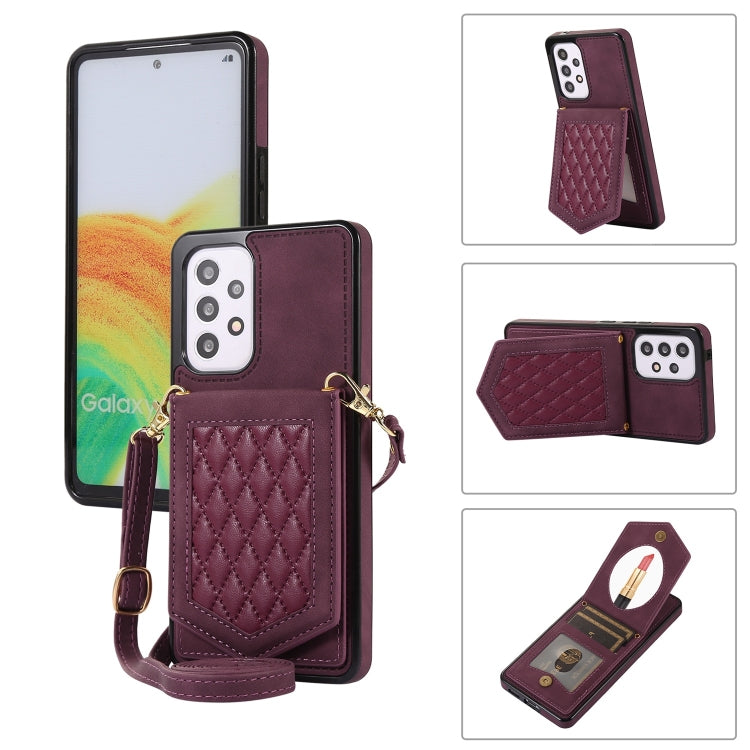 Rhombic Texture RFID Phone Case with Lanyard & Mirror, For Samsung Galaxy A12 5G, For Samsung Galaxy A13 5G / 4G, For Samsung Galaxy A51 4G, For Samsung Galaxy A52 5G / 4G / A52s, For Samsung Galaxy A53 5G, For Samsung Galaxy Z Flip4 5G                ...