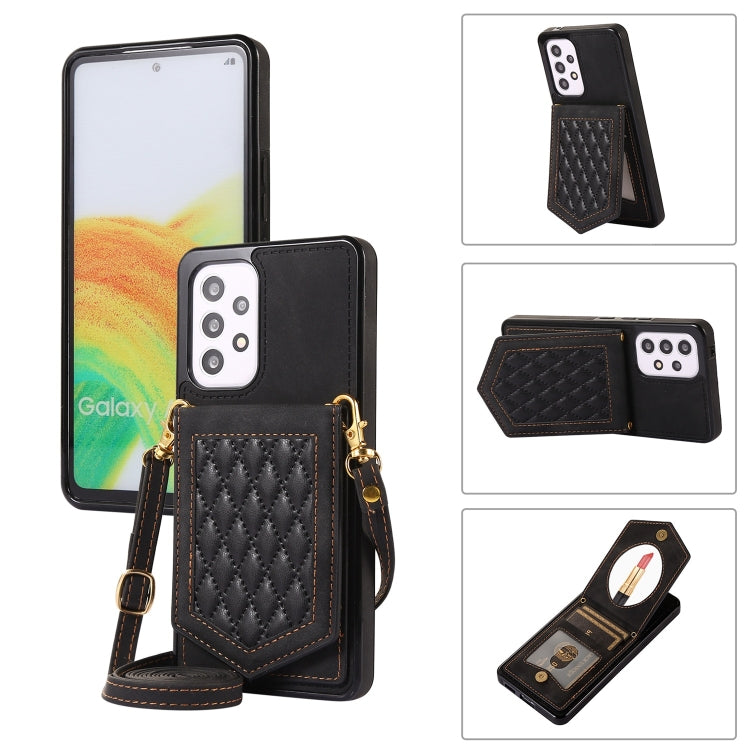 Rhombic Texture RFID Phone Case with Lanyard & Mirror, For Samsung Galaxy A12 5G, For Samsung Galaxy A13 5G / 4G, For Samsung Galaxy A51 4G, For Samsung Galaxy A52 5G / 4G / A52s, For Samsung Galaxy A53 5G, For Samsung Galaxy Z Flip4 5G                ...