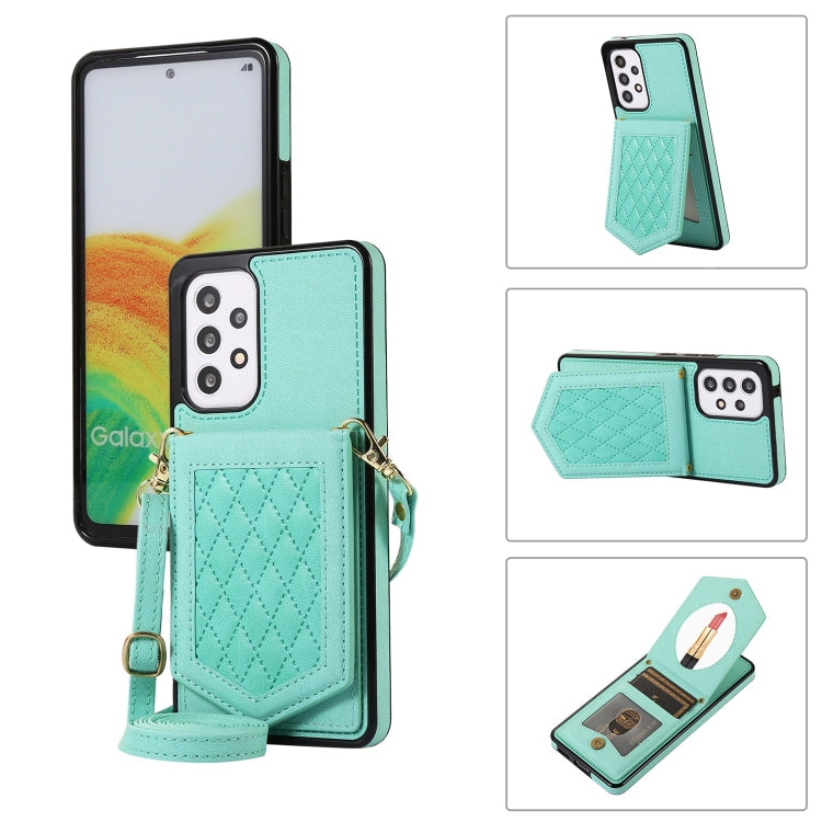 Rhombic Texture RFID Phone Case with Lanyard & Mirror, For Samsung Galaxy A12 5G, For Samsung Galaxy A13 5G / 4G, For Samsung Galaxy A51 4G, For Samsung Galaxy A52 5G / 4G / A52s, For Samsung Galaxy A53 5G, For Samsung Galaxy Z Flip4 5G                ...