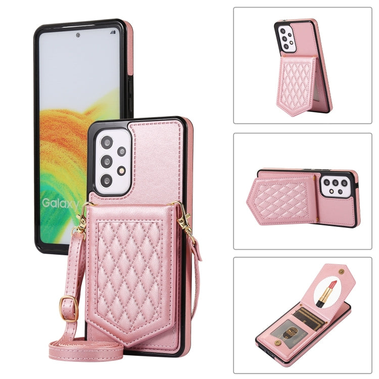 Rhombic Texture RFID Phone Case with Lanyard & Mirror, For Samsung Galaxy A12 5G, For Samsung Galaxy A13 5G / 4G, For Samsung Galaxy A51 4G, For Samsung Galaxy A52 5G / 4G / A52s, For Samsung Galaxy A53 5G, For Samsung Galaxy Z Flip4 5G                ...