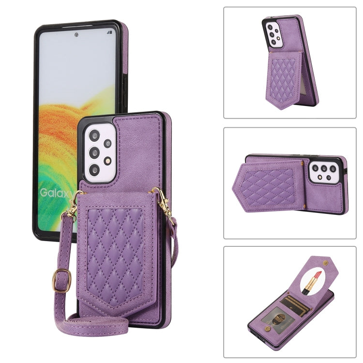 Rhombic Texture RFID Phone Case with Lanyard & Mirror, For Samsung Galaxy A12 5G, For Samsung Galaxy A13 5G / 4G, For Samsung Galaxy A51 4G, For Samsung Galaxy A52 5G / 4G / A52s, For Samsung Galaxy A53 5G, For Samsung Galaxy Z Flip4 5G                ...