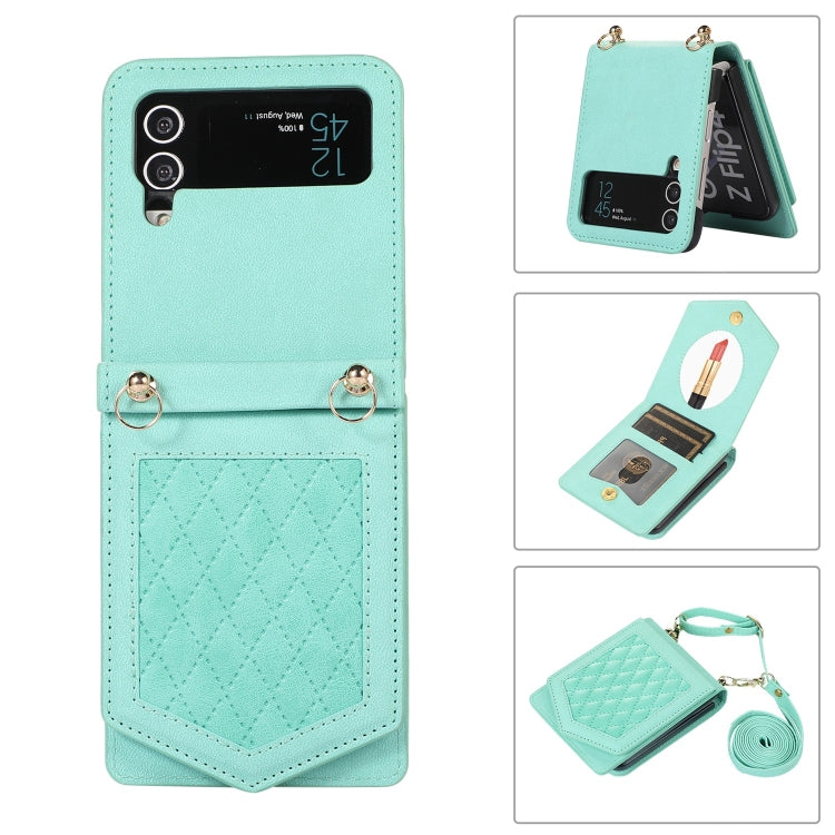 Rhombic Texture RFID Phone Case with Lanyard & Mirror, For Samsung Galaxy A12 5G, For Samsung Galaxy A13 5G / 4G, For Samsung Galaxy A51 4G, For Samsung Galaxy A52 5G / 4G / A52s, For Samsung Galaxy A53 5G, For Samsung Galaxy Z Flip4 5G                ...