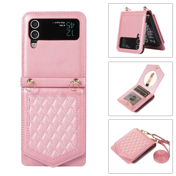 Rhombic Texture RFID Phone Case with Lanyard & Mirror, For Samsung Galaxy A12 5G, For Samsung Galaxy A13 5G / 4G, For Samsung Galaxy A51 4G, For Samsung Galaxy A52 5G / 4G / A52s, For Samsung Galaxy A53 5G, For Samsung Galaxy Z Flip4 5G                ...