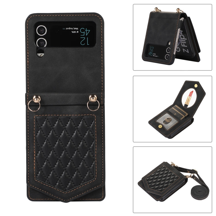 Rhombic Texture RFID Phone Case with Lanyard & Mirror, For Samsung Galaxy A12 5G, For Samsung Galaxy A13 5G / 4G, For Samsung Galaxy A51 4G, For Samsung Galaxy A52 5G / 4G / A52s, For Samsung Galaxy A53 5G, For Samsung Galaxy Z Flip4 5G                ...