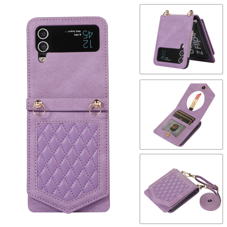 Rhombic Texture RFID Phone Case with Lanyard & Mirror, For Samsung Galaxy A12 5G, For Samsung Galaxy A13 5G / 4G, For Samsung Galaxy A51 4G, For Samsung Galaxy A52 5G / 4G / A52s, For Samsung Galaxy A53 5G, For Samsung Galaxy Z Flip4 5G                ...