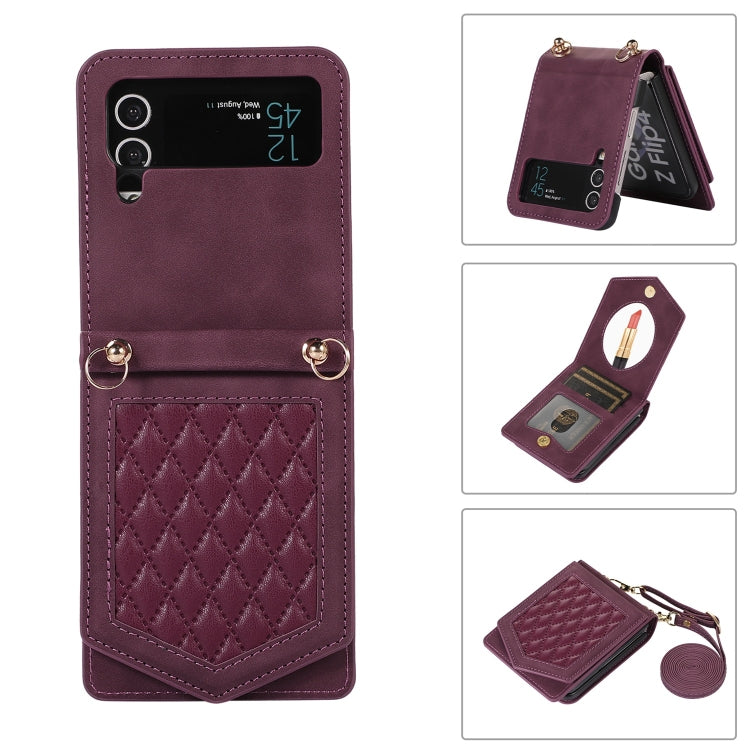 Rhombic Texture RFID Phone Case with Lanyard & Mirror, For Samsung Galaxy A12 5G, For Samsung Galaxy A13 5G / 4G, For Samsung Galaxy A51 4G, For Samsung Galaxy A52 5G / 4G / A52s, For Samsung Galaxy A53 5G, For Samsung Galaxy Z Flip4 5G                ...