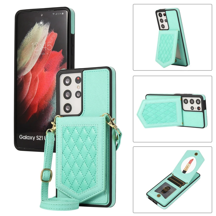 Rhombic Texture RFID Phone Case with Lanyard & Mirror, For Samsung Galaxy S20+, For Samsung Galaxy S20 FE, For Samsung Galaxy S21 Ultra 5G, For Samsung Galaxy S22+ 5G, For Samsung Galaxy S22 5G, For Samsung Galaxy S21 5G, For Samsung Galaxy S21+ 5G    ...